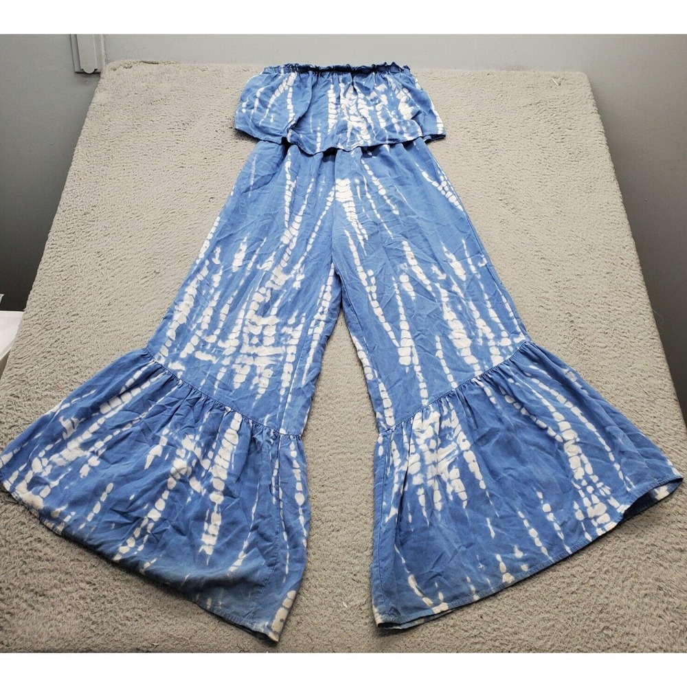 Japna Palazzo Pants Womens S Multi Ruffled Bell Bottom Pleated Elastic Waistband
